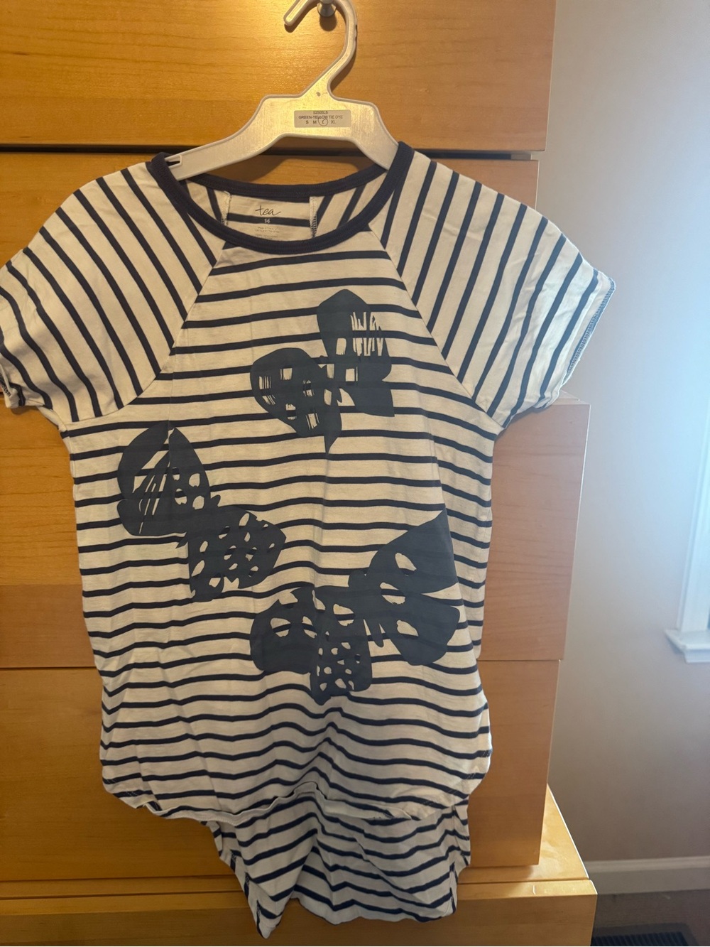Tea Collection Girls' Navy & White Striped Butterfly Hi Low Tunic Tee